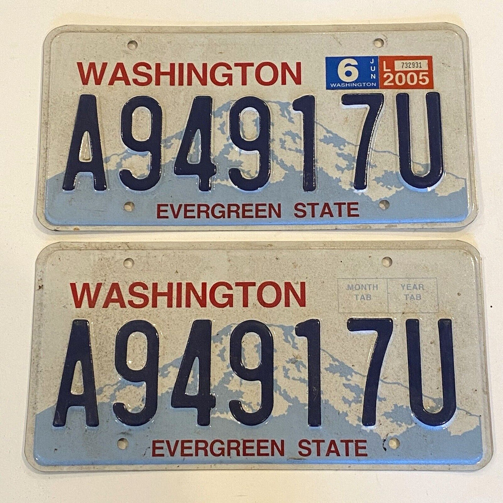 Washington Evergreen State Auto License Plate Pair Set A94917U Tag Exp 2005